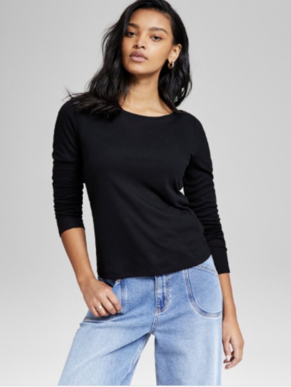 And Now This Women's Boat-Neck Layering Long-Sleeve Top Black XXS NWT